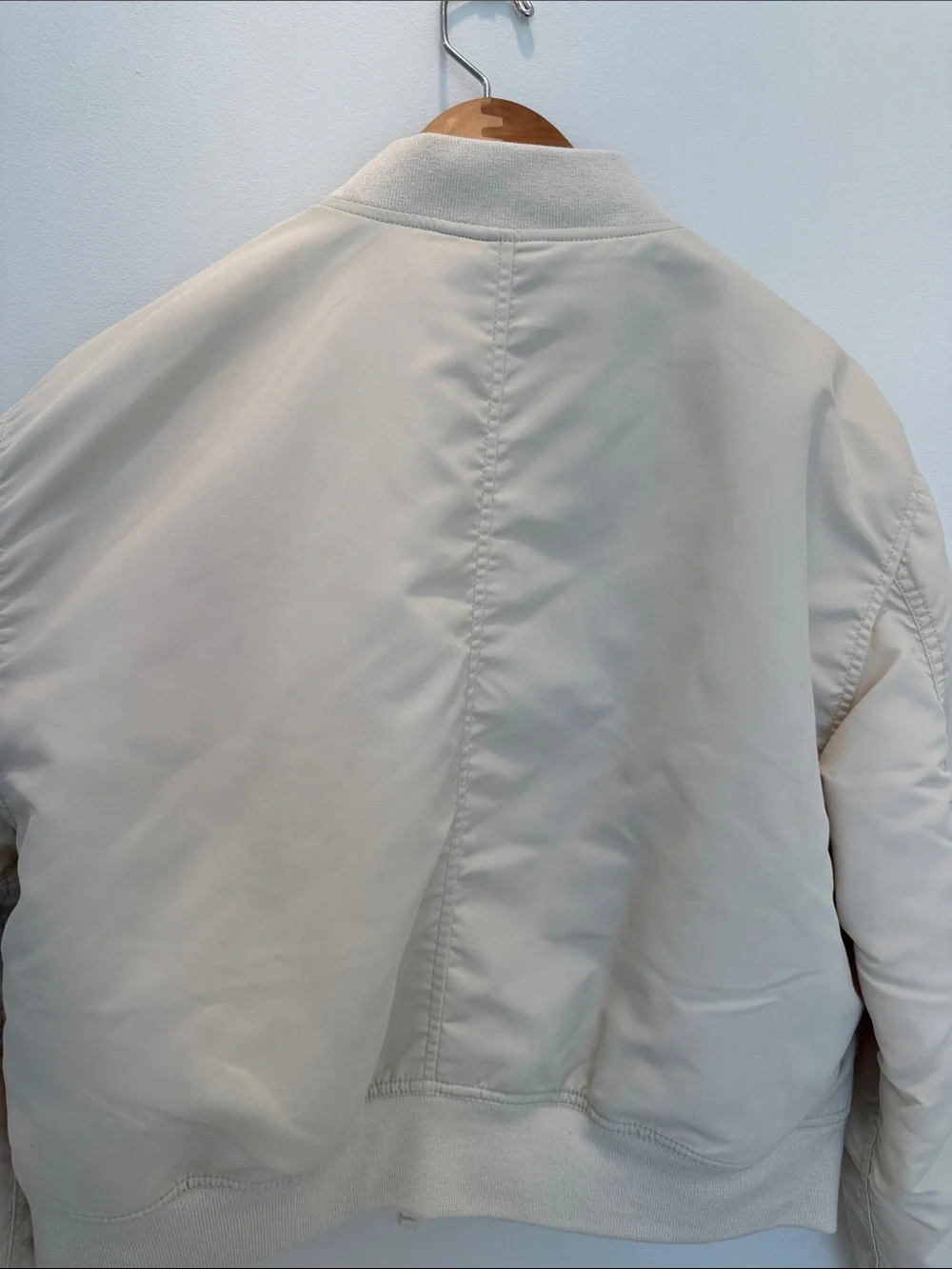 J. Crew Cream Bomber Jacket with Gold Hardware in Lightweight Shiny Nylon